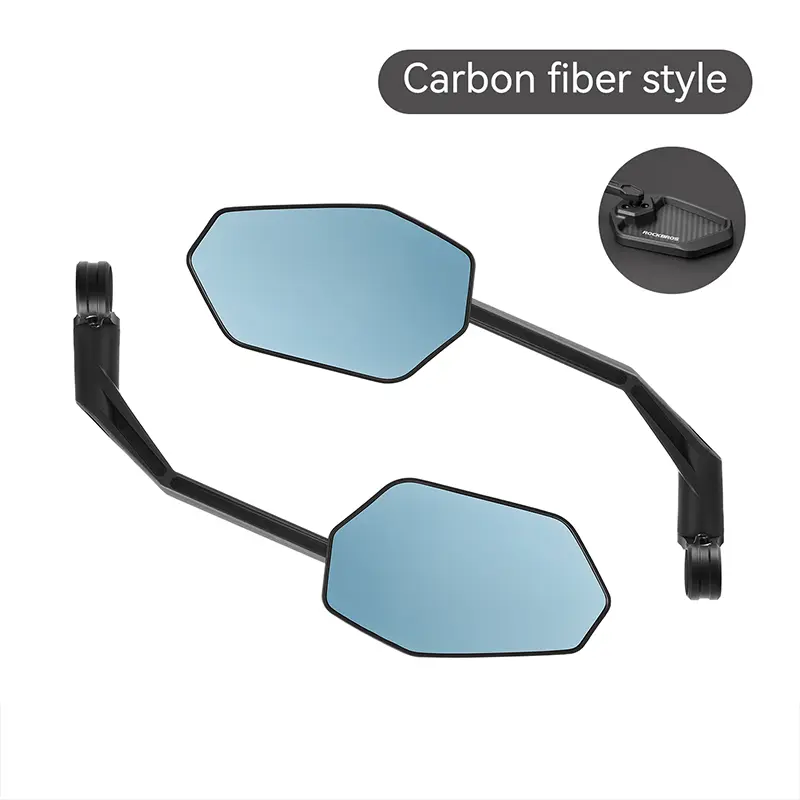 ROCKBROS Sleek Carbon Fiber Style Bike Mirror, 360-Degree Adjustable Rear View Handlebar Mount, HD Blast-Resistant for Ebike Enthusiasts, Visibility