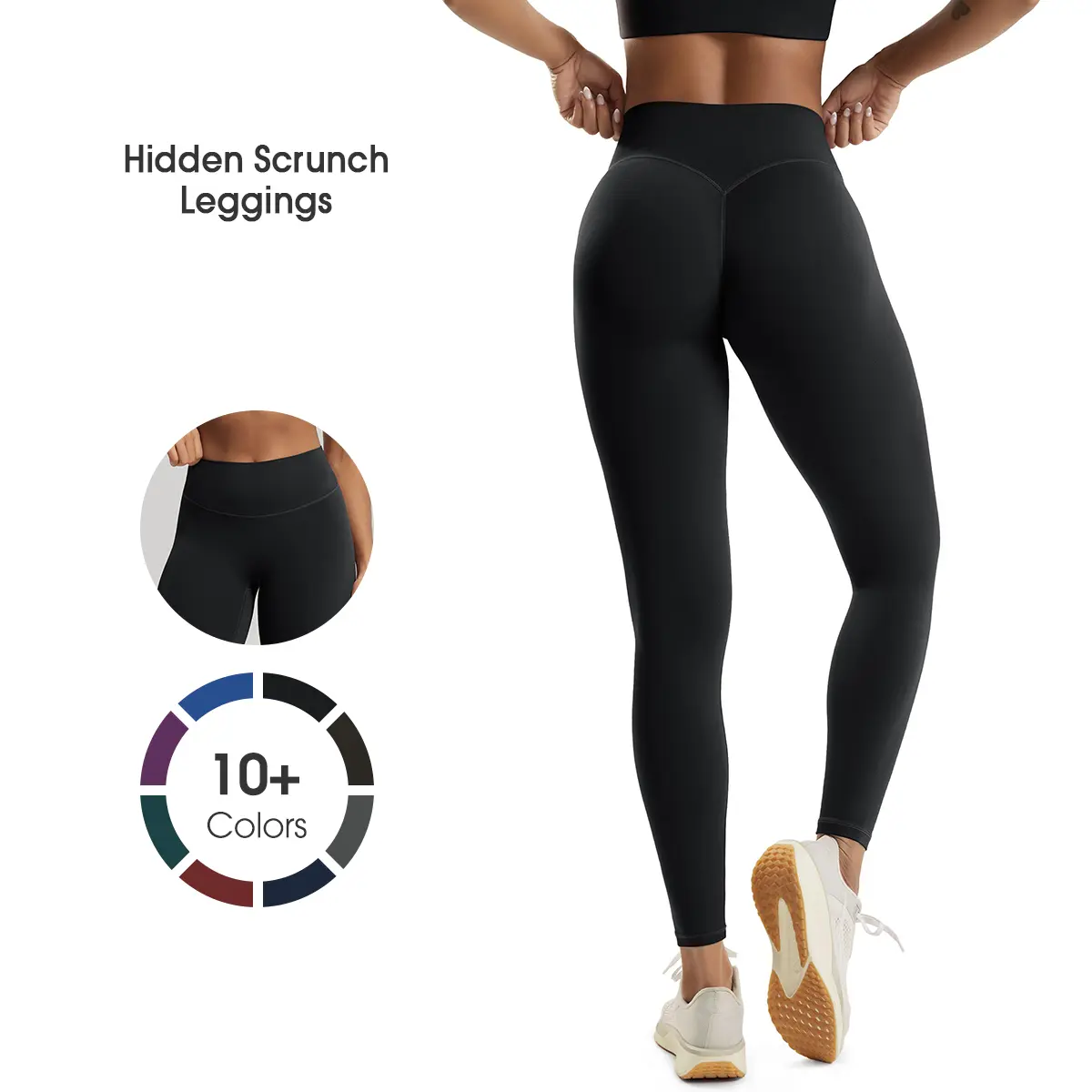 ODODOS Women's Buttery Soft Plain Leggings, Seamless High Waist Yoga Pants with V-Scrunch Butt Lift, Camel-Toe Free, 27", 27 In, Female, Workout Equipment, Workout Gear