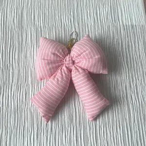 Puffy Bow Keychains - Pink Striped & Heart Patterns - Cute Accessories for Keychains
