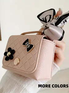 Square Earphone Bag, Multi-Functional Cute Keychain, Mini Leather Wallet, Wallet And Charm, Coin Purse, Earphone Organizer, Floral Key Holder, Women's Accessory