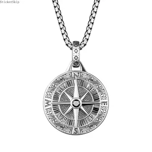 2026NEWMen's stainless steel compass pendant necklace, hip-hop fashion medallion necklace, gift for men