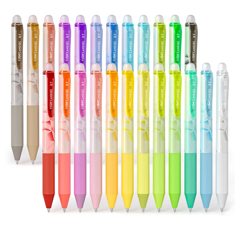 Four Candies Erasable Gel Pens, 18/24Colors Retractable Fine Point 0.7mm Erasable Pens with Eraser for Everyday Use & Educational Purposes, for planner, students, teachers, nurses and artists, magical pen