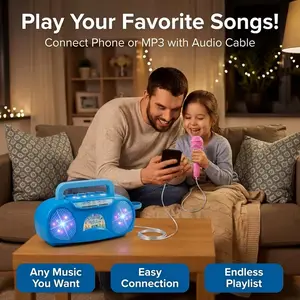 Kids Singing Machine for Birthday Party, Support Phone/MP3 Connection, KTV Audio & Dazzling Lights