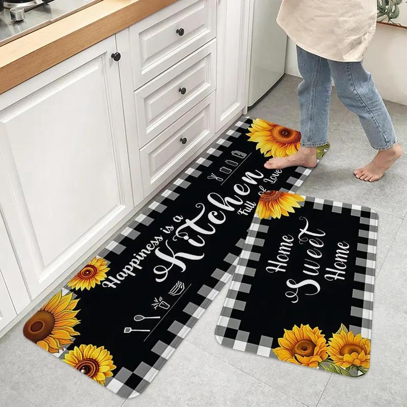 [SALE 50%] 23pcs kitchen anti slip carpet floor mat, sunflower American pastoral style themed decorative kitchen floor mat, soft and comfortable flannel anti slip kitchen floor mat, suitable for kitchen, dining r