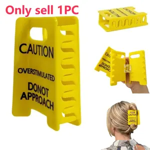 1PC Caution Overstimulated Hair Claw Clip, Yellow Warning Sign Design, Funny Sensory Statement Hair Accessory For Women, Perfect Trendy Gift For Wife, GF, BFF & Workers