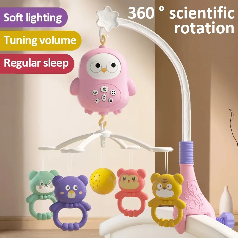 Owl Bed Bell Baby Bed Toy Play, Rotatable Adjustable Hanging, Musical Light Up Soft Light Music Box, Cute Bird Shape, Noise Control, Newborn Gift, Nursery Infant Bed Decor, Sensory Music Crib