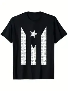 Puerto Rico Resists Flag Gift with Taino Art Symbols Clean T-Shirt, Suitable for Men And Women Outdoor T-Shirt, 100%, S-XXXL, Round Neck High Street Pure Short, Vintage Graphic Men'S Tee Shirts Short-Sleeved T-Shirt