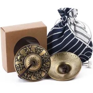 Tibetan Tingsha Cymbals Meditation Chime Bells 2.5" 8 Lucky Symbols Embossed Brass with  Box Drawstring Cloth Bag for Sound , Yoga,   Meditation Instruments