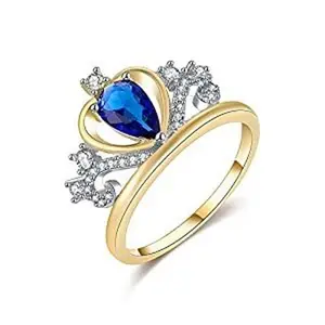 Mytys Blue Pear Cut Crystal Crown Ring For Women Statement Ring