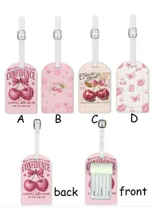 Fashion Leather Luggage Tag with Cherry Pattern, Waterproof Design, Travel Accessory for Suitcases and Cruises, Includes Name ID Card, Stylish Playful Charm