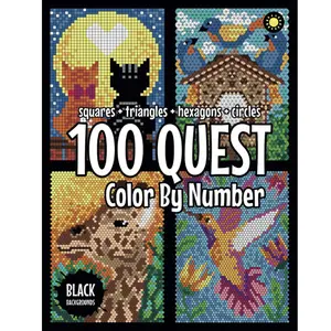 100 QUEST Color By Number Activity Book for Adults with Black Backgrounds Featuring Squares, Triangles, Hexagons & Circles