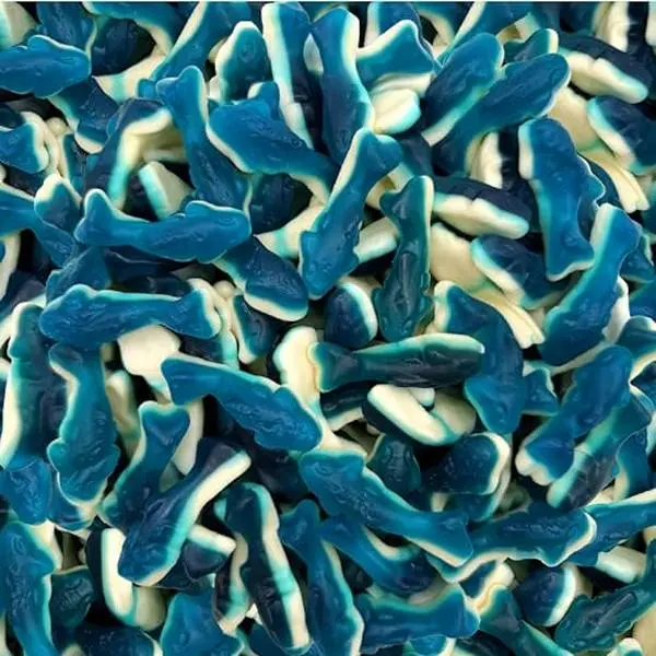 Blue Sharks Gummy Candy | 1 Pound Bag | Fruity Shark Gummies | Soft Chewy Gummy Fish for Parties, Candy Buffets, Events | Blue Raspberry and Vanilla Flavors
