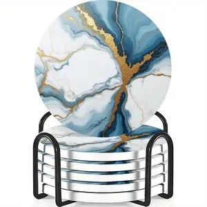 Marble Texture Ceramic Coasters Set, Non-Slip Heat Resistant, Ideal for Coffee & Drink Home Decor, Perfect Birthday or Holiday Gift