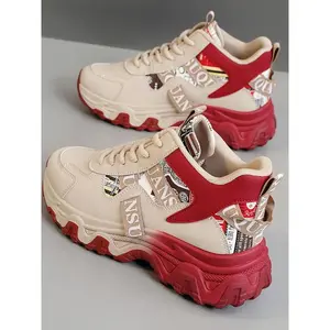 Women's Fashionable   Lace Up Platform Thick Soled Sneakers, Casual Comfortable Breathable Sports Shoes, Female All-match Round Toe Chunky Sneakers for Daily Life