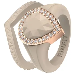 Pear Silicone Ring with Metal Frame and Stones - 2 Rings Set