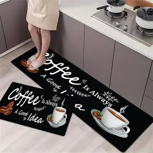 Coffee Theme Ultra-Slim Non-Slip Kitchen & Home Floor Mat 0.4cm Low-Profile Full Rubber Backing Durable Non-Woven Fabric Top for Safe & Stylish Protection linen, Durable Construction