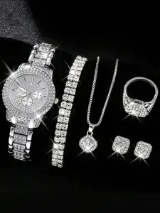 1/3counts Fashion Full Diamond Women's Watch Gold Steel Band Analog Quartz Watches