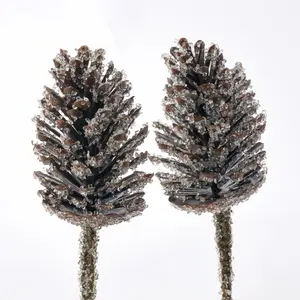 Extra Large Brown Beaded Iced Oversized Pinecone Pick - 13" Set of 2