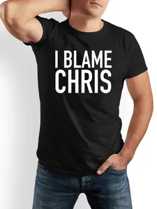 Men's Plus Size Casual Black T Shirt with 'I BLAME CHRIS' White Text Slim Fit Highlighting Muscular Build Ideal for Everyday WearParties Beach & Sports Outdoor Clothing All Season Casual WearUnisex 2026 Black T-Shirt