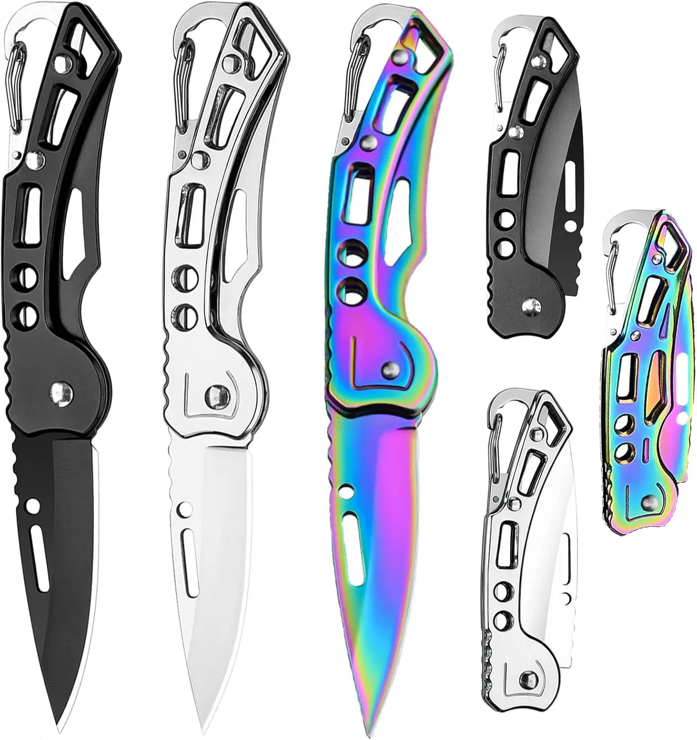 3 Pack Pocket Knife, Folding Knife with Keychain, Self Defense Knife for Women & Men, Stainless Steel Small Sharp Pocket Knife, Carabiner Knife for Outdoor Camping Hiking Mens Gift