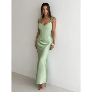 Spring/Summer New Elegant Romantic Fashion Commuter Sexy Elegant Style, Suitable For Party, Vacation, Romantic Date And Wedding Birthday Dress, Valentine's Day Women's Wear, Ladies Light Green Spaghetti Strap Dress, Wedding Guest Dress, Bridesmaid  white