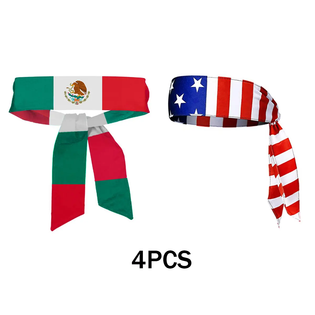 4PCS Sports Headband with National Flag, Mexican Flag Headband, American Flag Star Stripes Bowknot Headbands, Hair Accessories Tennis Basketball
