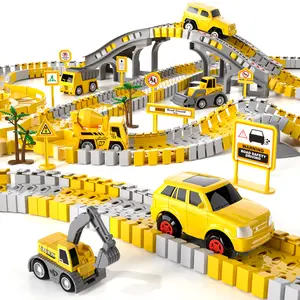 Construction Race Tracks Toys, Engineering Cars Create A Engineering Road, Race Tracks Toys Gifts for Birthday, Christmas Gift Set