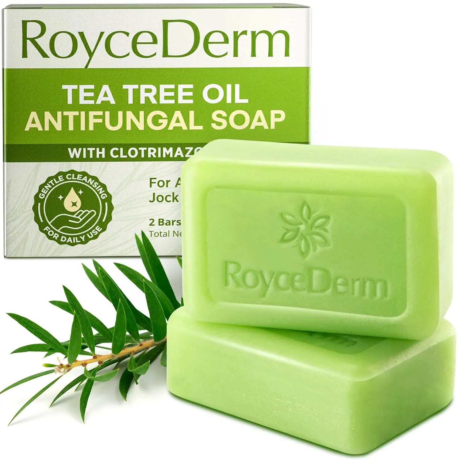 Roycederm Antifungal Bar Soap - Tea tree Oil Soap - Athlete’s Foot Treatment for Jock Itch & Ringworm - Medicated Antifungal Soap with Clotrimazole 1% - Tea Tree Oil Scent, 1 Pack