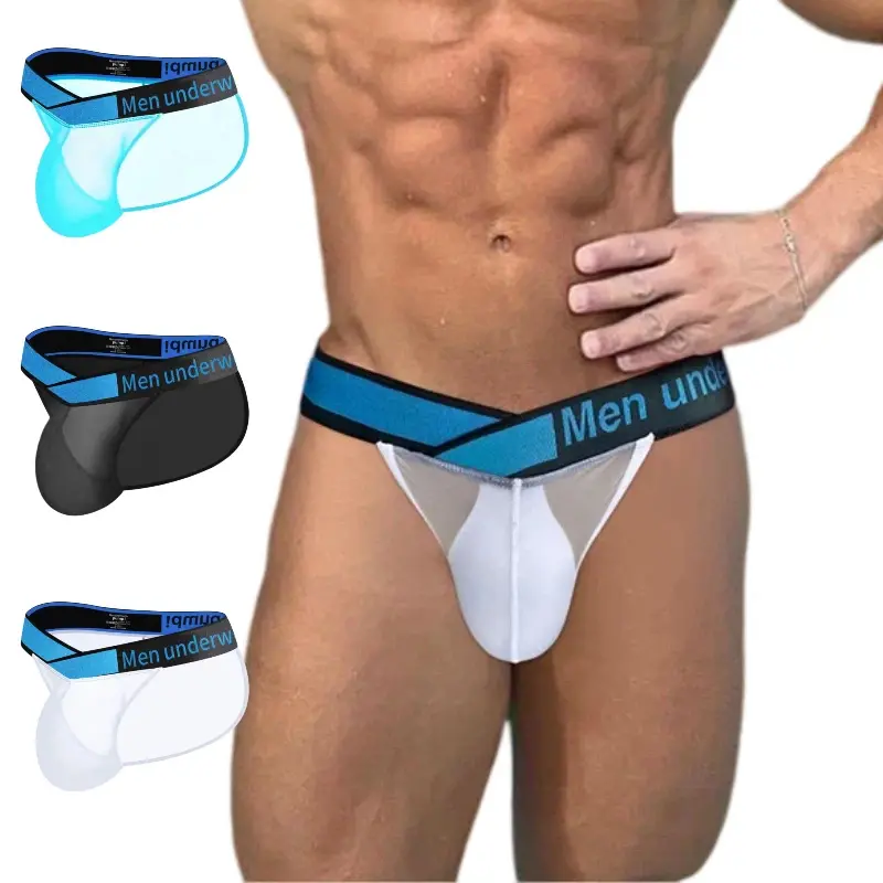 Men's Ice Silk Transparent Briefs Low-Rise High-Cut Underwear with U-Shape Support Pouch, Breathable Lightweight Sports Fit