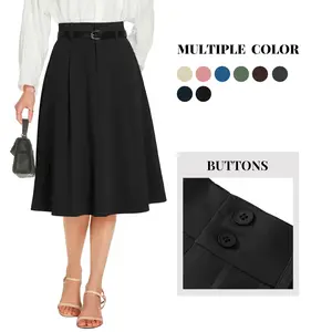 Casly Lamiit Women's Midi Skirt High Waist A Line Pleated Flare Business Casual Skirts with Pockets for Office Dating #Springfresh