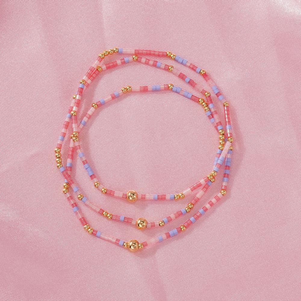 Dainty Gold Plated Tiny Ball Colorful Rice Beaded Stack Bracelets Sets for Women,4Pcs Stackable Small Beads Cute Bracelet Stretch Trendy Ball Jewelry Friendship Gift