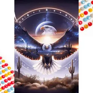 5D DIY Full Drill Diamond Painting - Diamond Painting Kit Eagle Moon Scene Animals. Mosaic Canvas DIY Wall Art, Home Wall Decoration.