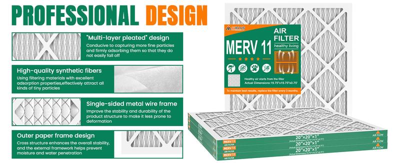 20 * 20 * 1 Air Filter,MERV 11,Furnace Air Filter for HVAC,Dust Defense-4packs by MIFLUS 20 * 20 * 1 Air Filter,MERV 11,Furnace Air Filter for HVAC,Dust Defense-4packs by MIFLUS