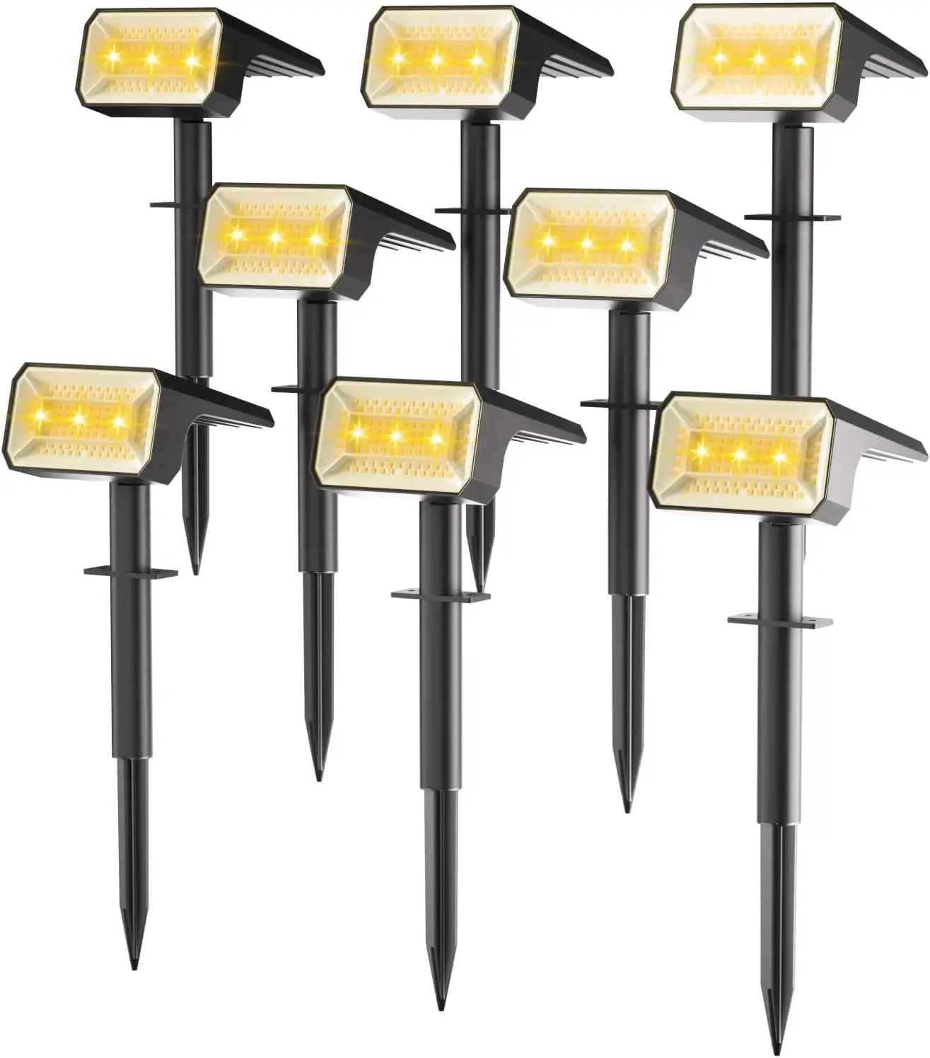 8-Pack Solar Outdoor Lights - IP67 Waterproof Dusk to Dawn 2-in-1 Uplights, 108 LEDs, 4 Modes, Flood & Spot Lighting for Yard, Garden, Warm White All Night Illumination