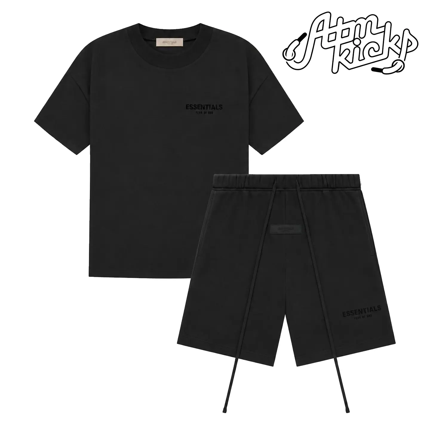 (Tee and Shorts) Fear of God Essentials T-shirt & Shorts Set Stretch Limo/Black OVER SIZE Casual Wear Comfortable Fit Simple Design Versatile Everyday Wear Menswear Tops Crewneck ShortSleeve Light Oatmeal Color