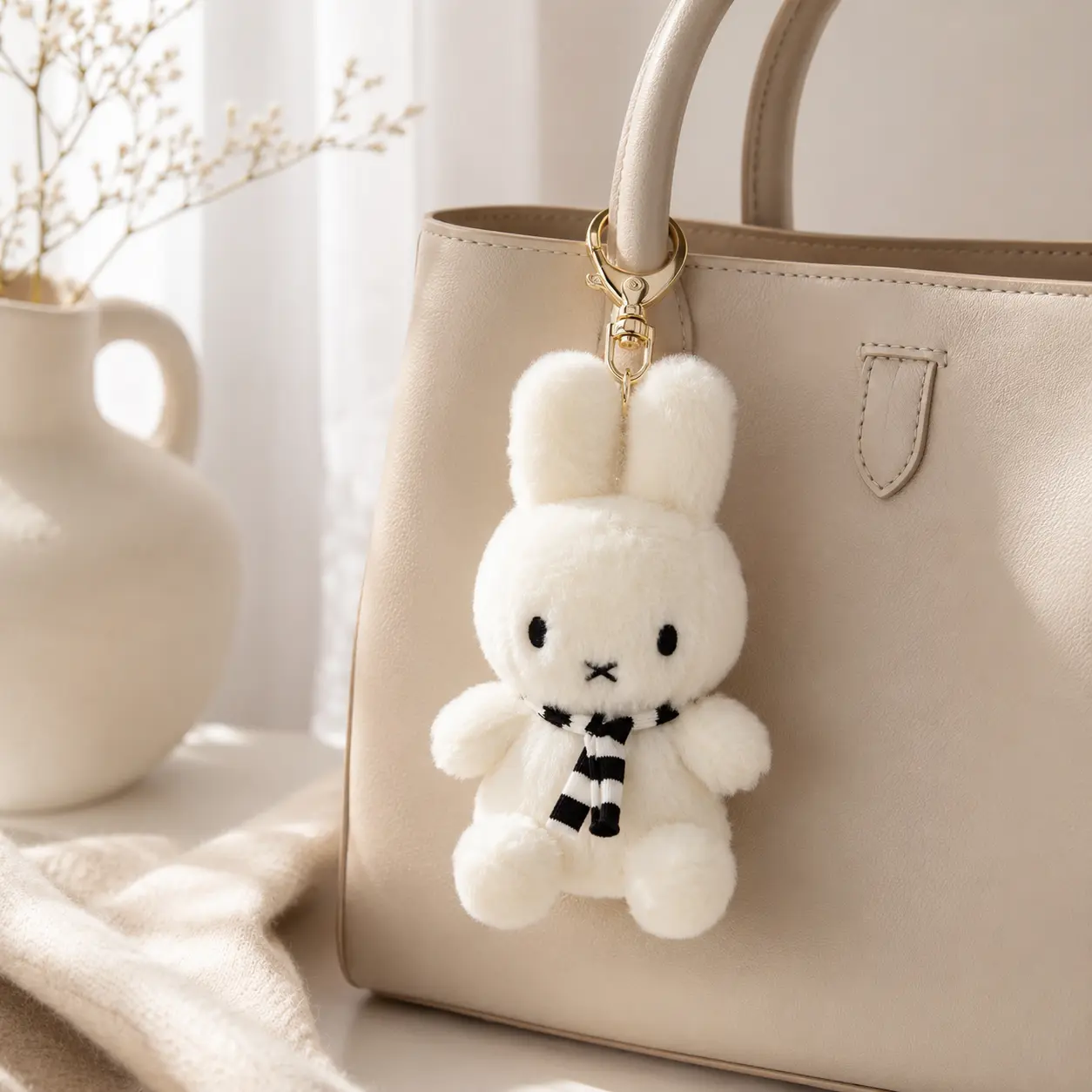 Kawaii Black and White Striped Scarf Bunny Doll Hanging Mini Figure Pendant Cute Bag Charm Christmas Gift for Girls Boys