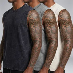 3-Pack Vintage Washed Sleeveless Men’s T-Shirts — Heavyweight Pure Cotton, Loose Fit, Sports/Fitness Tank Tops