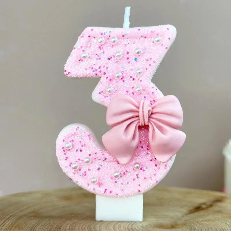 Bowknot Number Candle, 1 Count Number Candle, Birthday Cake Decoration, Birthday Party Dessert Table Decoration Card, Ornaments, Birthday Candles, Cake Decoration Supplies