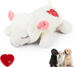Allforpaws Heartbeat Puppy for Dog Snuggle Sheep Pet Behavioral Aid Plush Toy with Heartbeat Feature for Anxiety Relief 15x9.1x7.1in Machine Washable Christmas Gift for Dogs