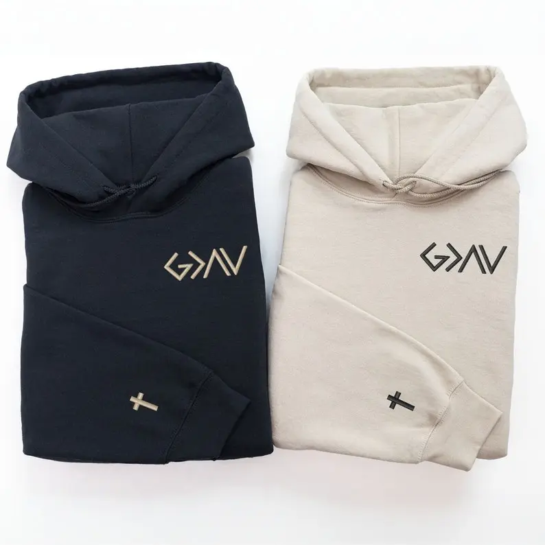 God Is Greater Than The Highs And Lows Embroidered Hoodie, Cross on Sleeve, Couples Gift, Anniversary Gift, Gift For Him, Gift For Her, MSG me for custom