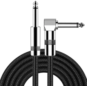 Guitar Cable 10ft Electric Instrument Bass AMP Cord for Electric Mandolin, Pro Audio (Right Angle to Straight, Black)