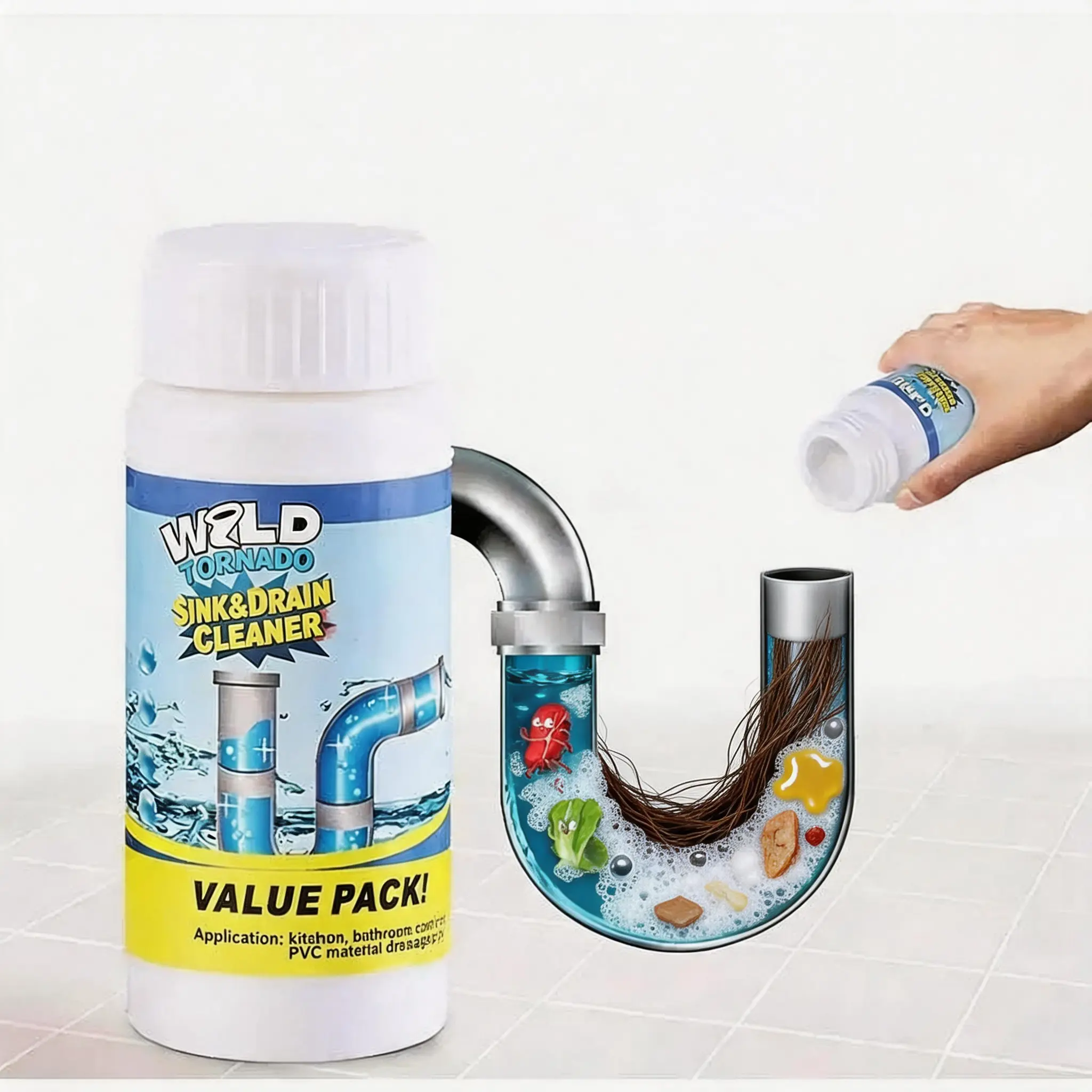Household Pipe Dredge Powder, Foaming Formula for Sink & Drain Clog Removal