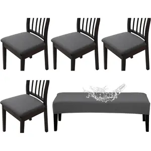 Waterproof Seat Covers for Dining Room Chairs Set of 4 with Stretch Bench Slipcover Chair Covers Removable Washable Chair Seat Cushion Protector(Dark Gray, 5 PCS)