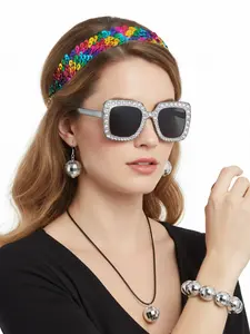 6-Piece Disco Party Accessories Set, Glittering Headband, Rhinestone Glasses, Earrings, Necklace, Perfect for Parties, Role Play, Holidays