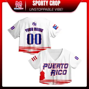 Puerto Rico World Game Classic Crop Top Baseball Jersey – Personalized Name Number, White Red Flag Design