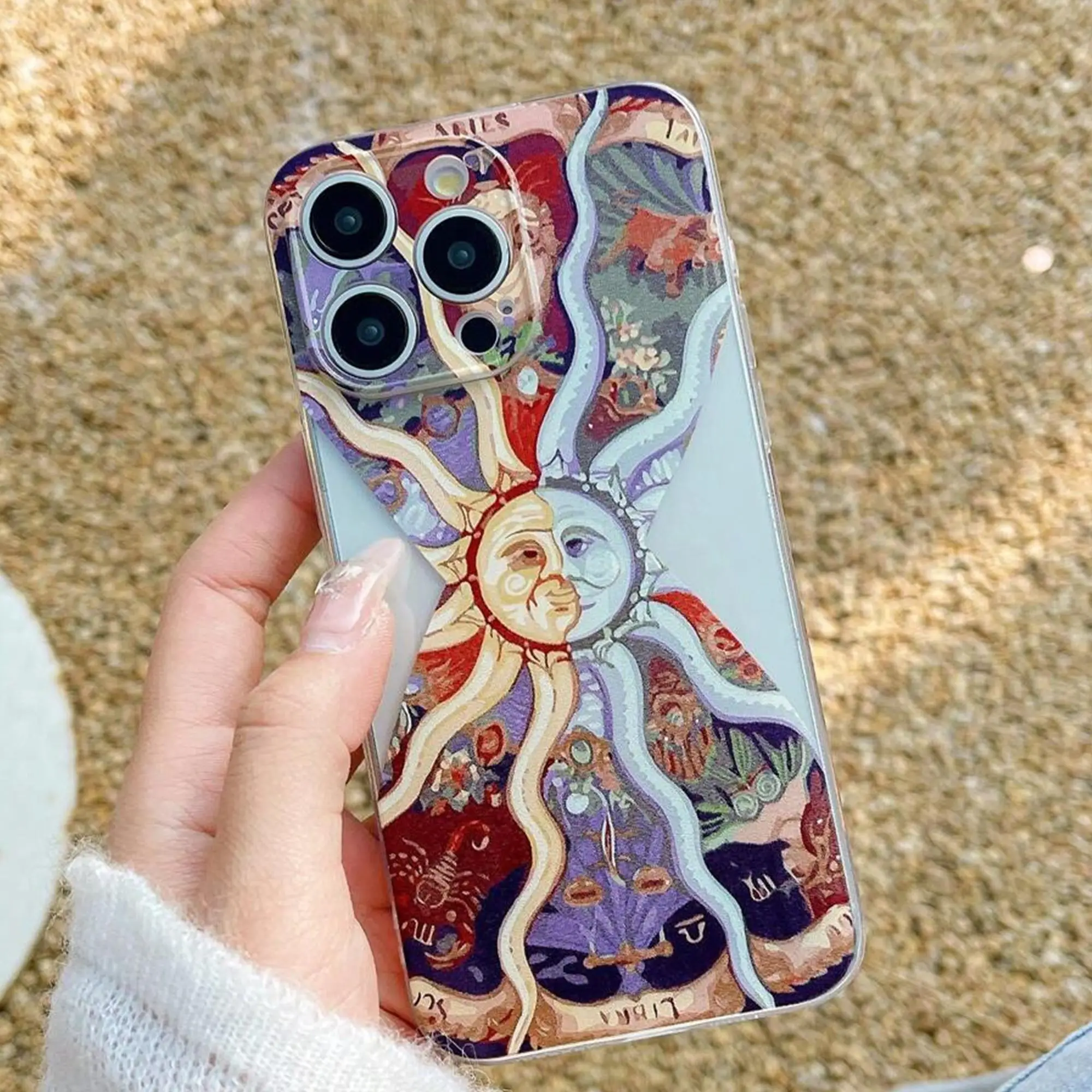 Sun Chart Pattern Phone Case, Decorative Phone Protector Cover, Phone Accessories Compatible With iPhone 11 12 13 14 15 Pro Max XR XS Max Series