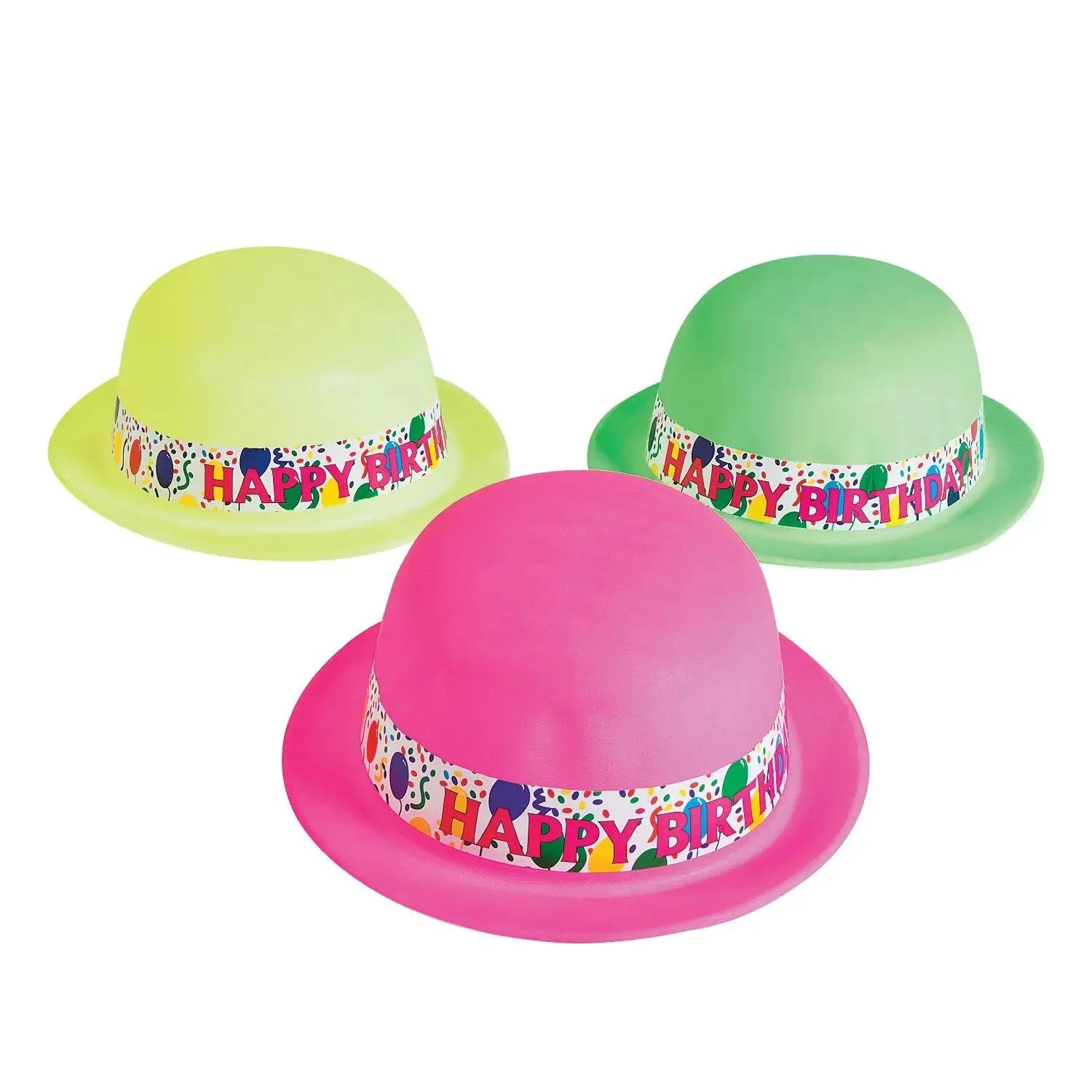 Neon Happy Birthday Derby Hats - 12 Pc.
