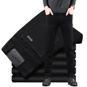 Pure Black Slim Jeans Elastic Straight Pants