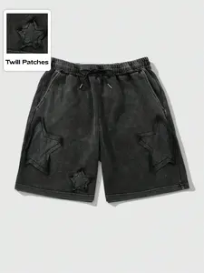 Men's Star Patches Drawstring Waist Shorts, Loose Casual Comfy Track Shorts for Daily Wear, Men's Bottoms for All Seasons, Casual Fashion Shorts, Star Print Shorts