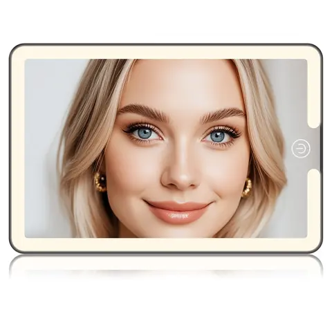 Rechargeable LED Car Sun Visor Vanity Mirror - Compact Thin Car Accessories, 58 Dimmable LED Lighting, 3 Cold/Warm/Natural Light Modes, Touch Control, Type-C Charging, Adjustable Strap, 1000mAh Lithium Ion Batteries, 5V1A USB Compatible, 7.8x5.8x0.4in